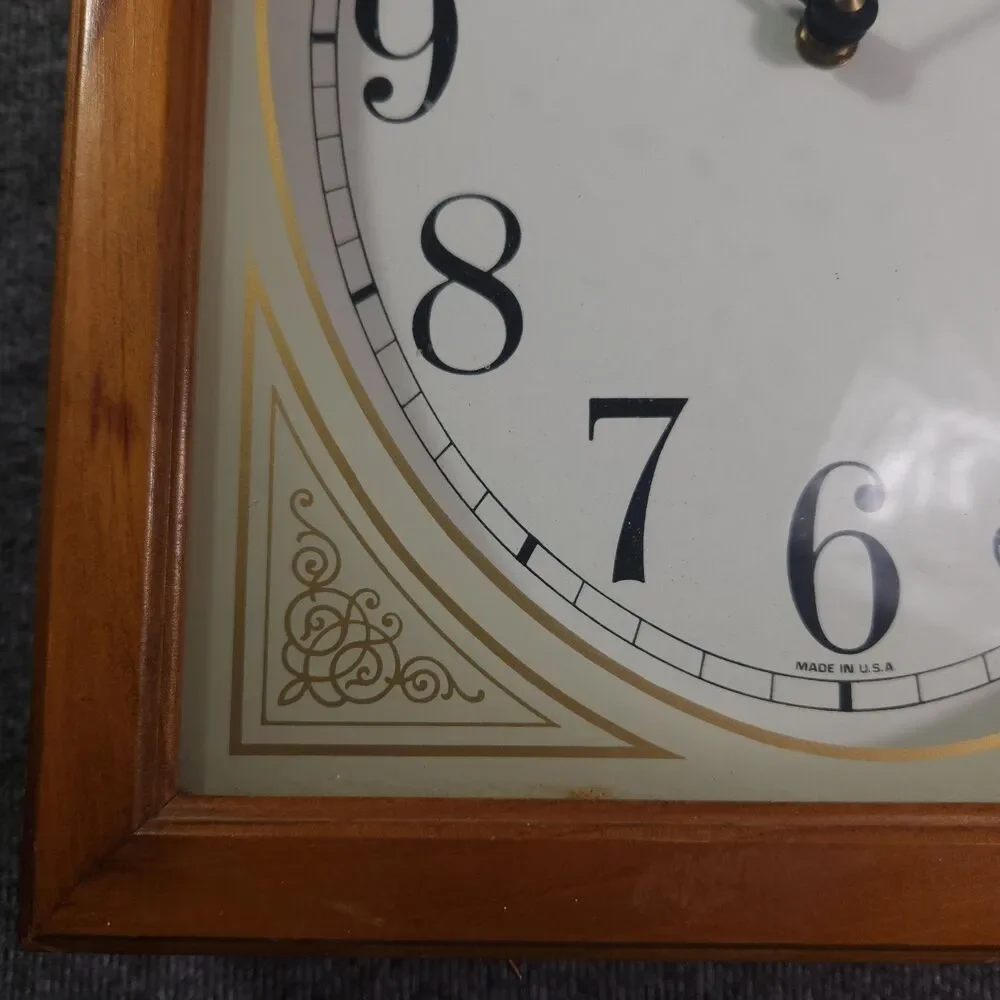 Vintage Verichron Mantle Wall Clock Wooden Rectangle Made In USA Works